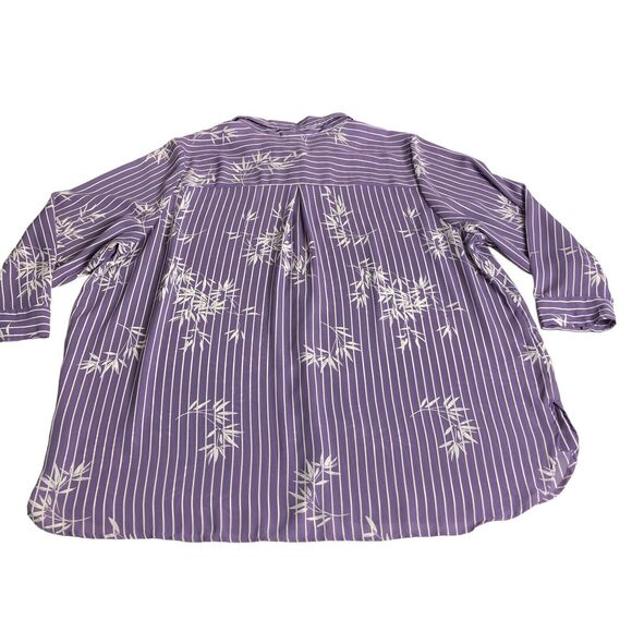 Catherines Top Womens Petite 2X Purple Floral Striped Semi Sheer Beach Button Up - Picture 10 of 15
